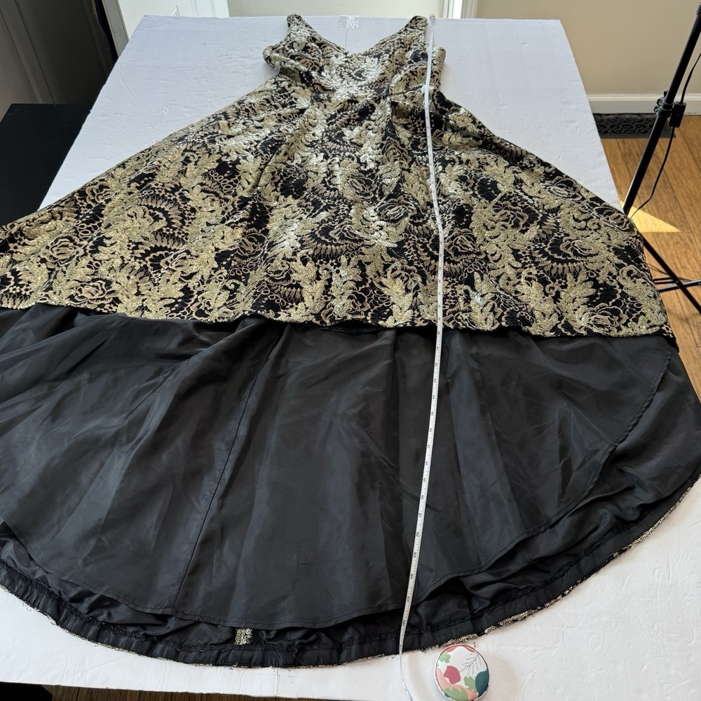 Calvin Klein Black Gold Sequin Hi Low Formal Sleeveless Evening Gown Pockets 6 - Picture 12 of 14